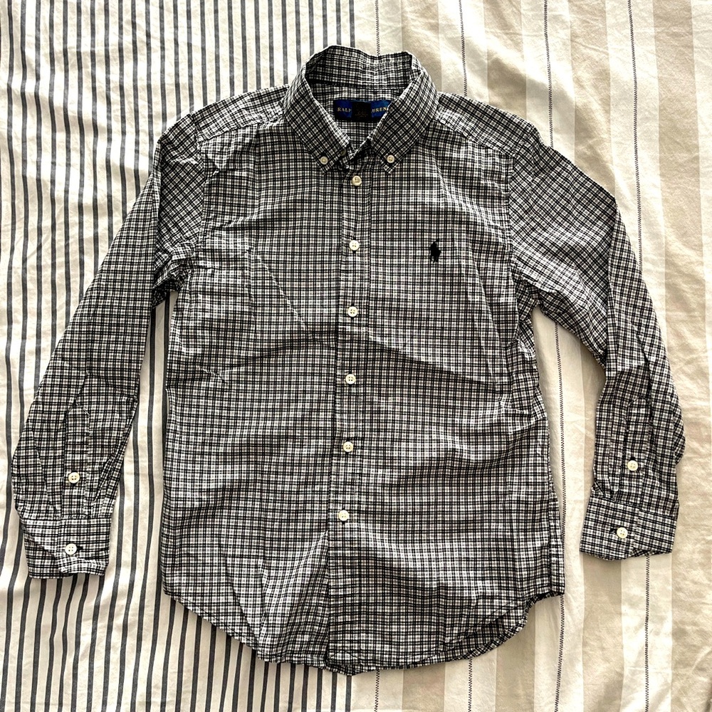 High quality boys button-up shirt in plaid by Ralph Lauren.